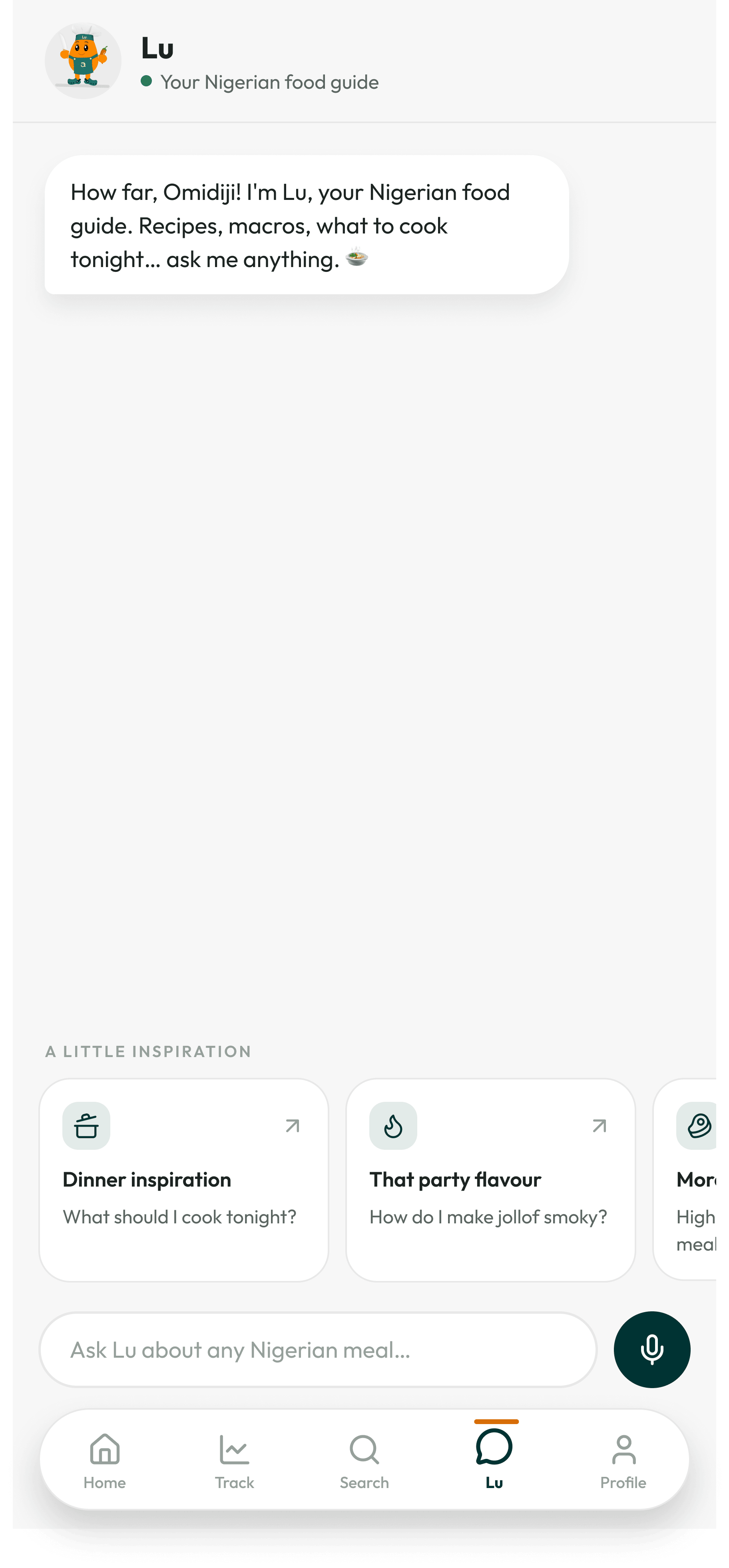 akaani Lu chat welcome screen