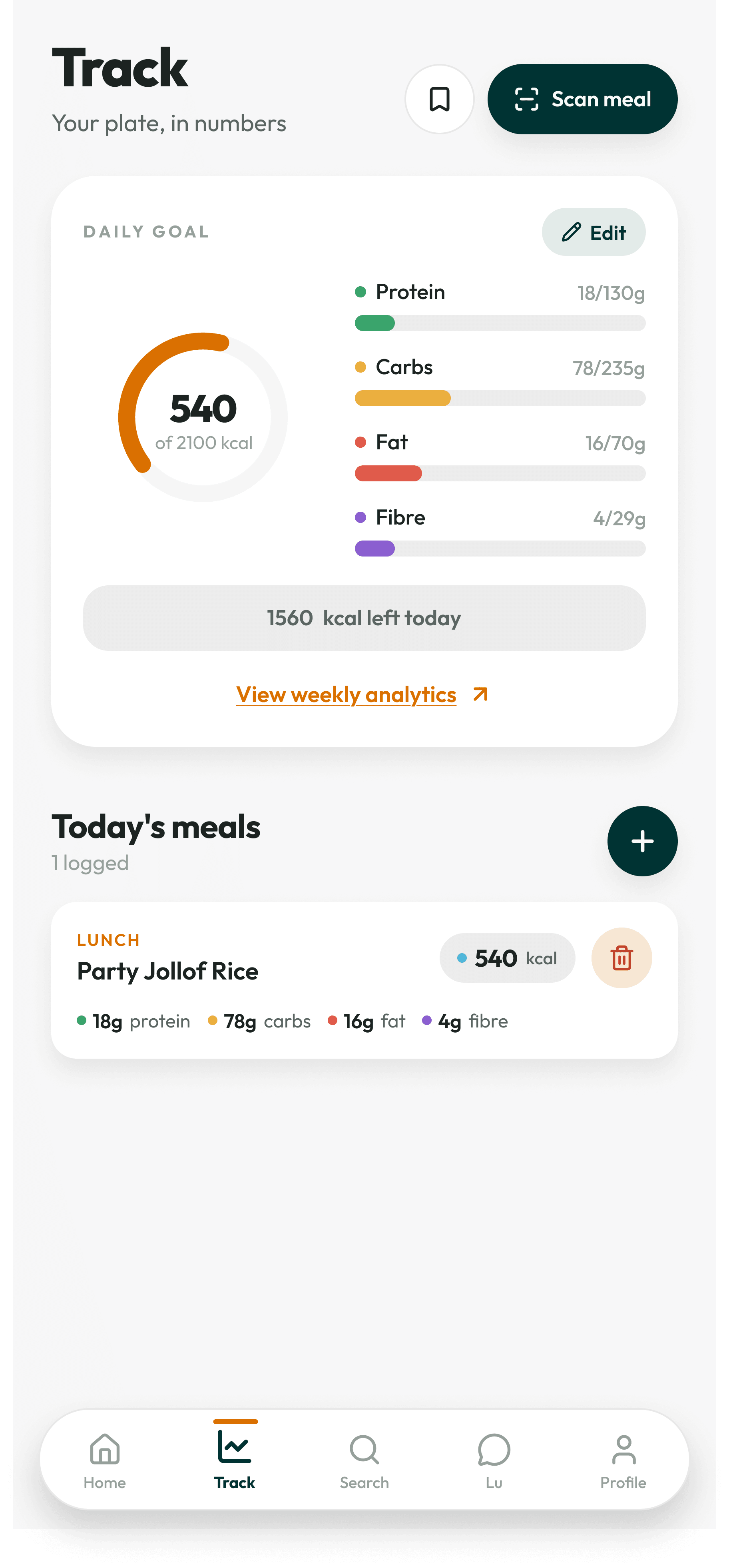 akaani Track screen after logging Party Jollof Rice