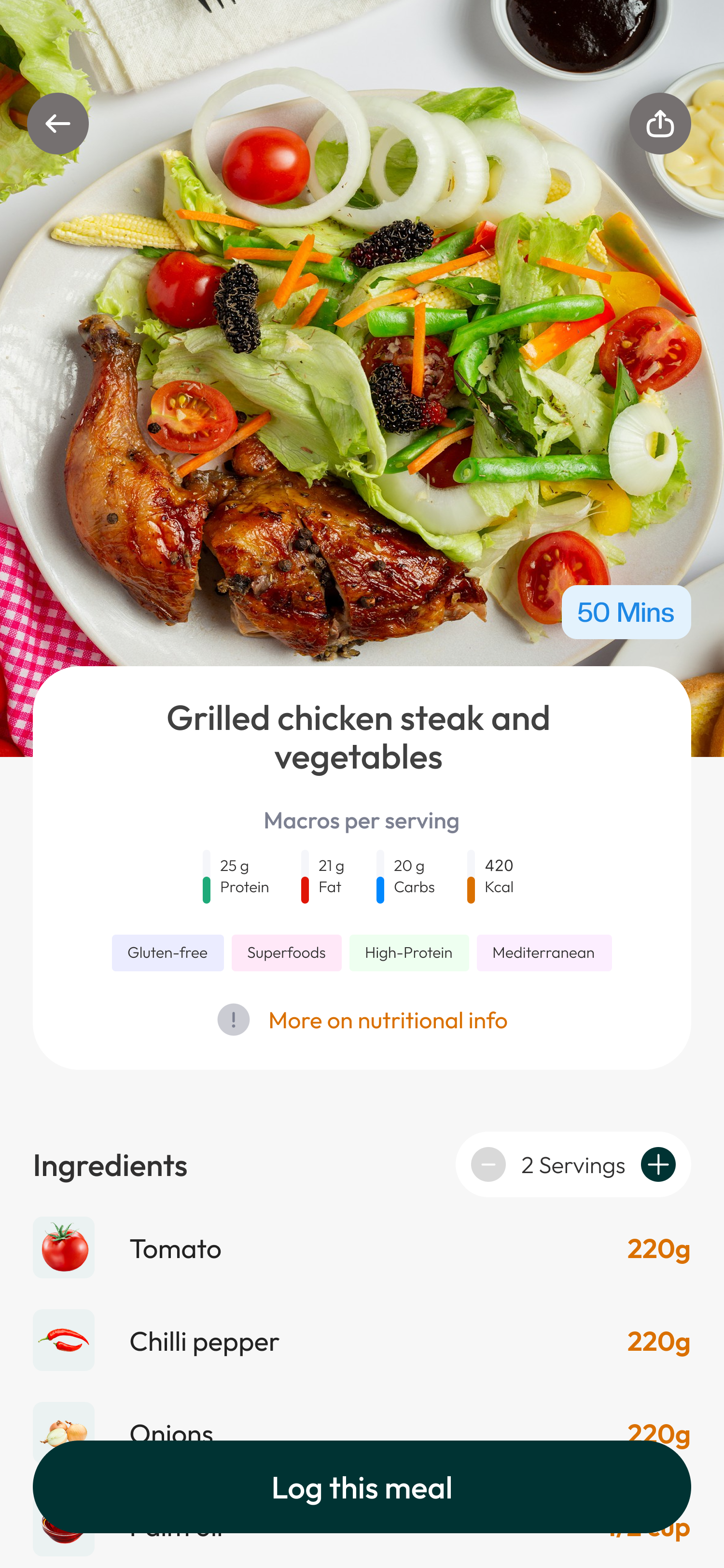 Food information screen