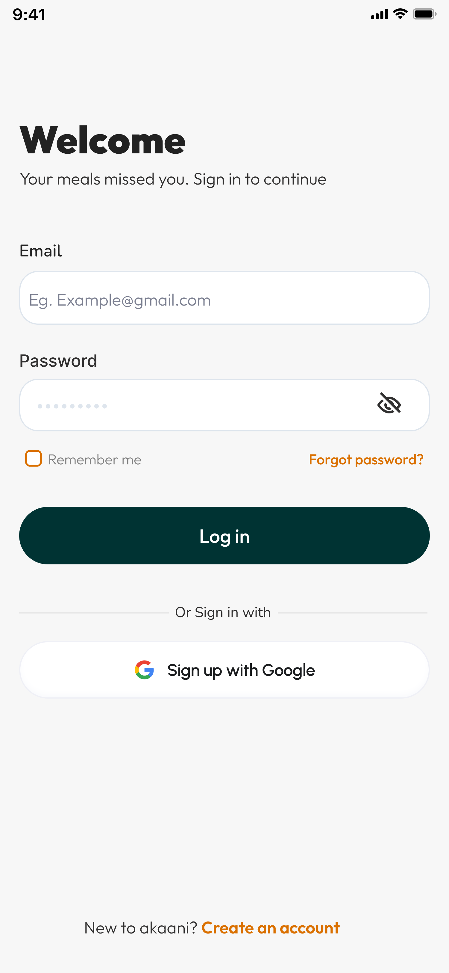 Log in screen
