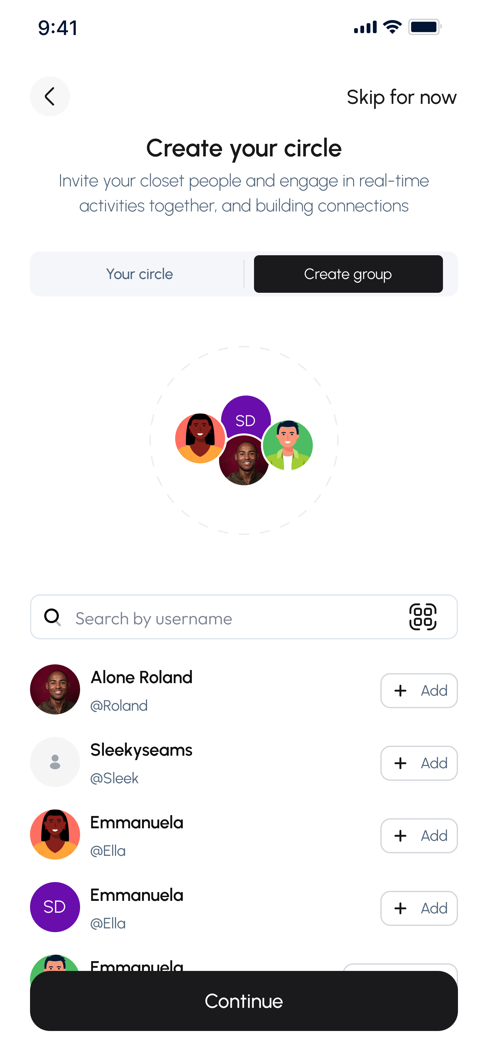 Create circle group screen