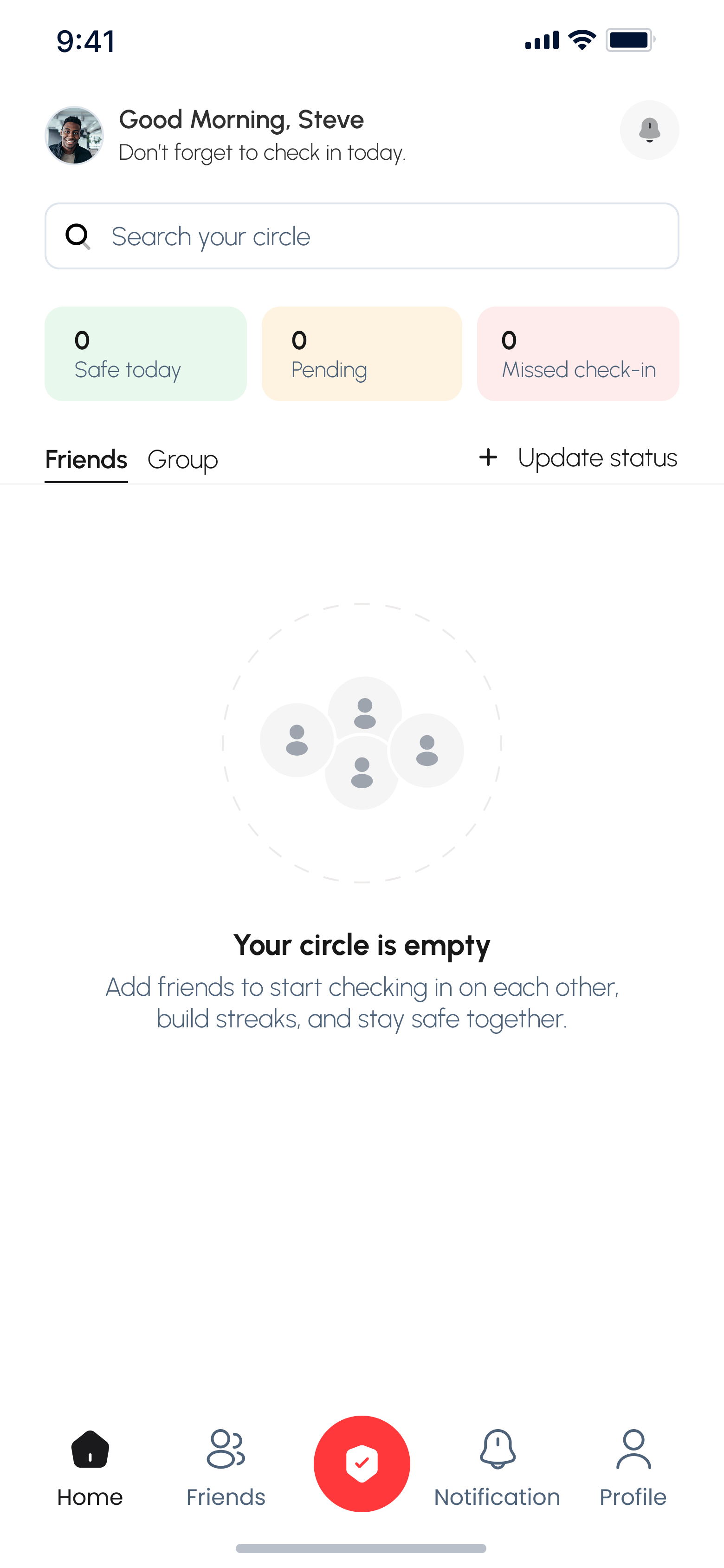 Homepage, empty state