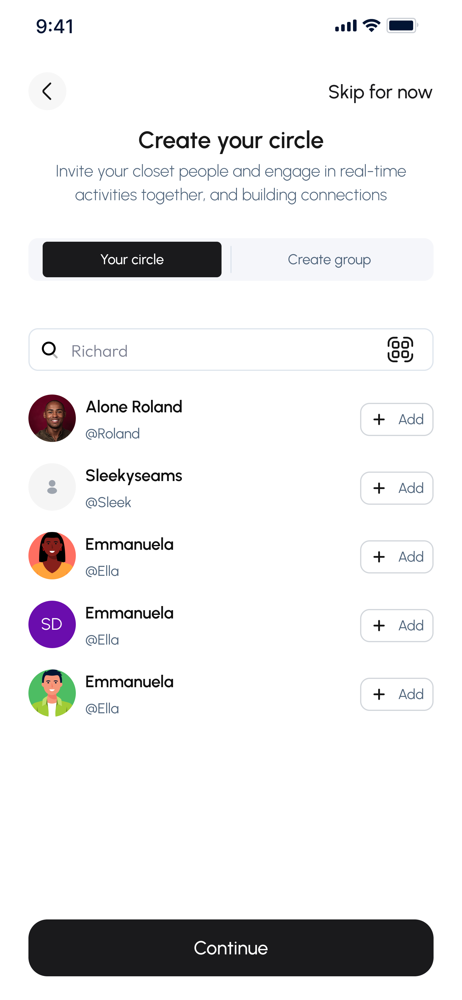 Search for circle group screen