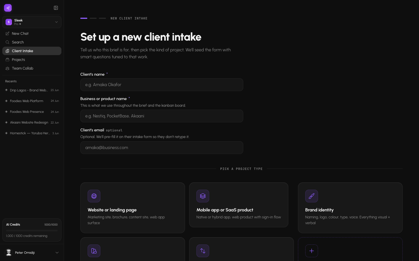 New client intake